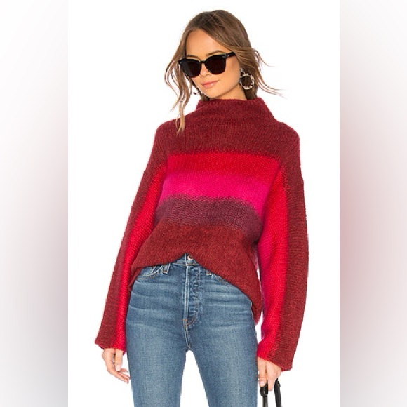 Rag & Bone Holland Funnel Neck Sweater in Burgundy Stripe Wool and Alpaca Size S - Picture 2 of 12